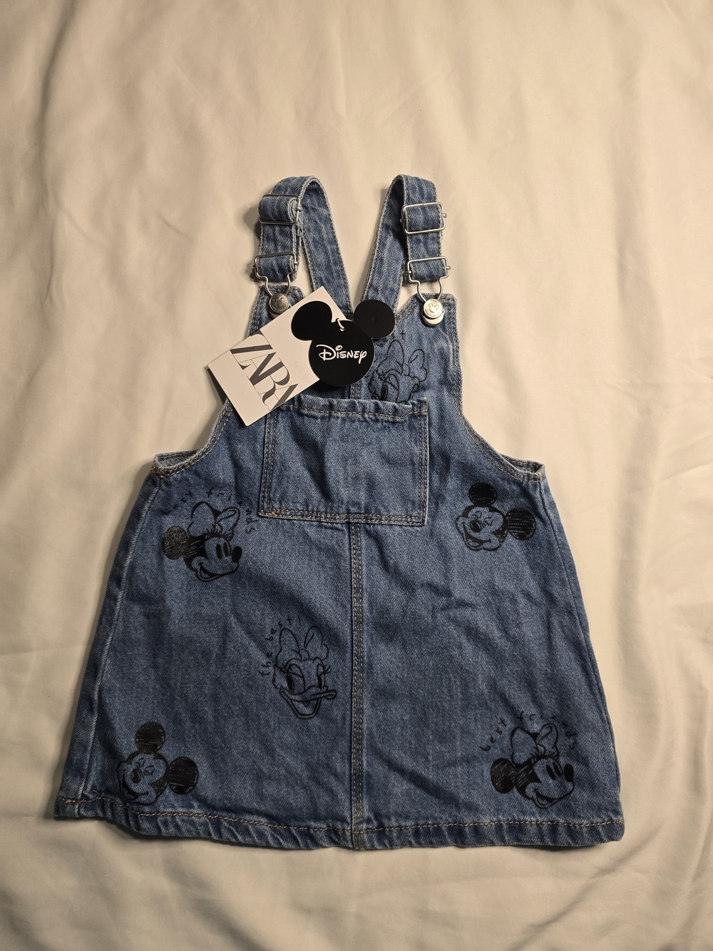 Zara Disney Denim Mickey & Friends Overall Dress - Blue
